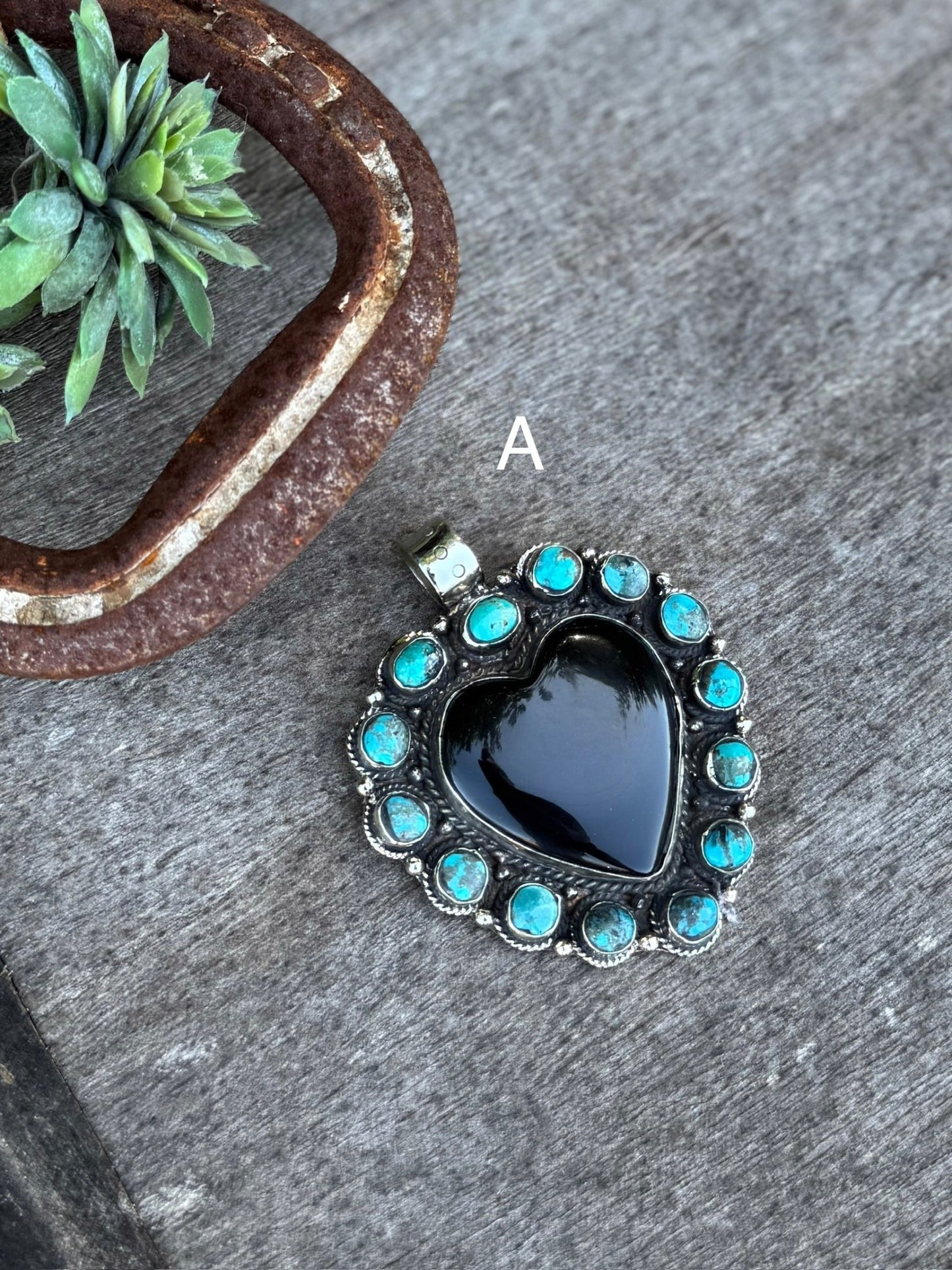 Black Onyx Kingman Heart Pendent - Cowgirls & City Chics