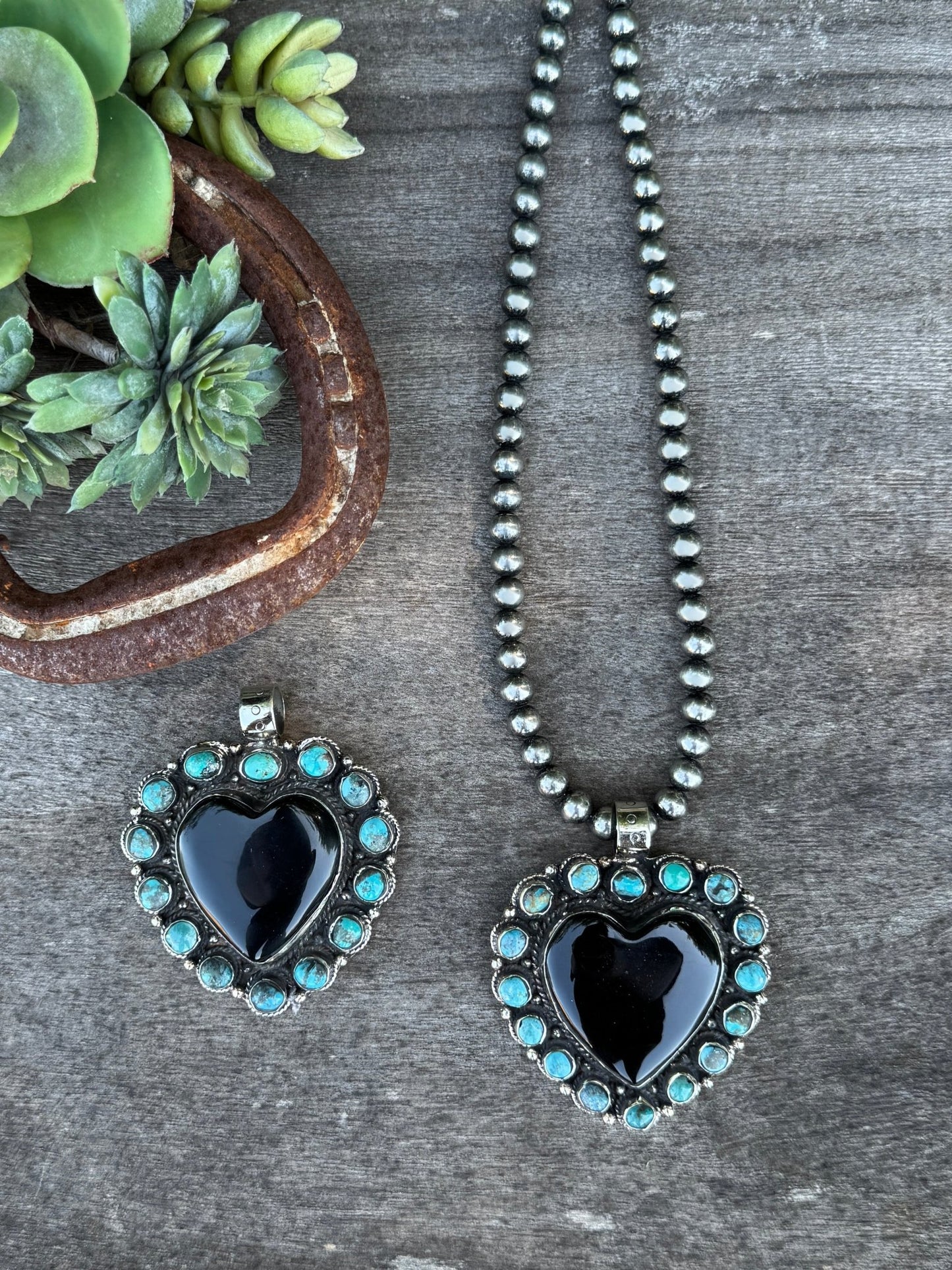 Black Onyx Kingman Heart Pendent - Cowgirls & City Chics