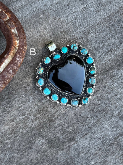 Black Onyx Kingman Heart Pendent - Cowgirls & City Chics