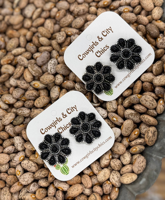 Black Round Stud Cluster Earrings - Cowgirls & City Chics