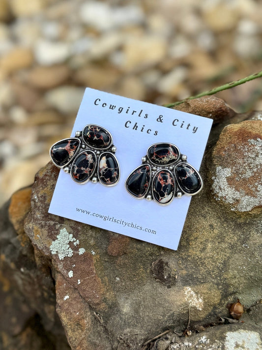 Black Stone Cluster Drop - Cowgirls & City Chics