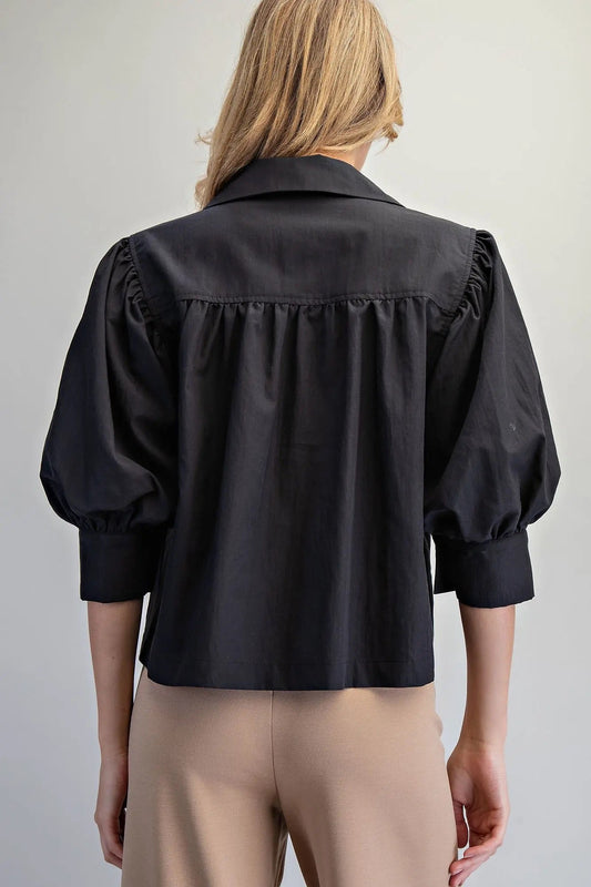 {Blk} Puff Sleeve Top - Cowgirls & City Chics