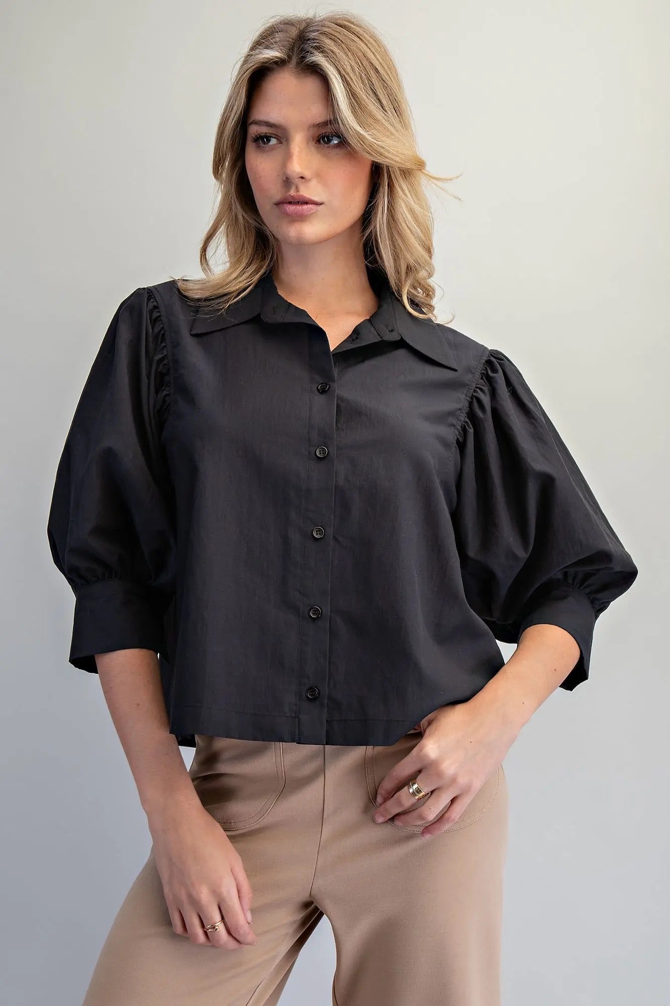 {Blk} Puff Sleeve Top - Cowgirls & City Chics