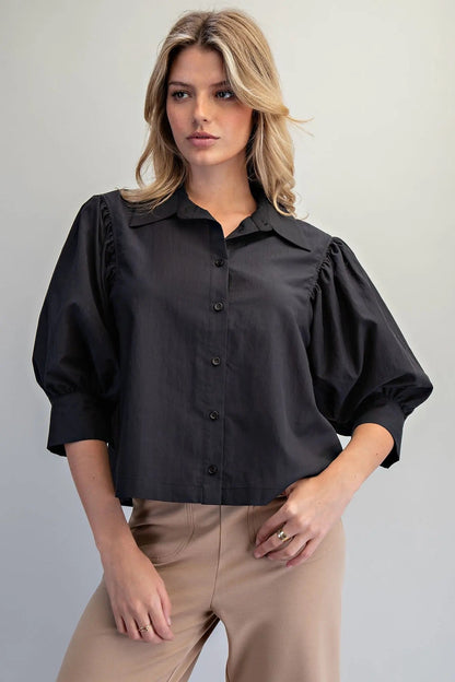 {Blk} Puff Sleeve Top - Cowgirls & City Chics