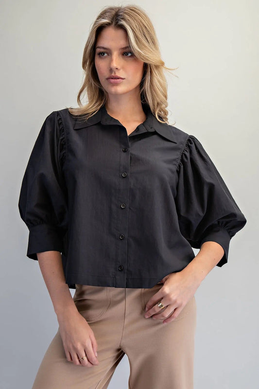 {Blk} Puff Sleeve Top - Cowgirls & City Chics