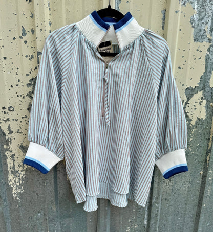 {Blue} 1/4 Zip Stripe Top - Cowgirls & City Chics