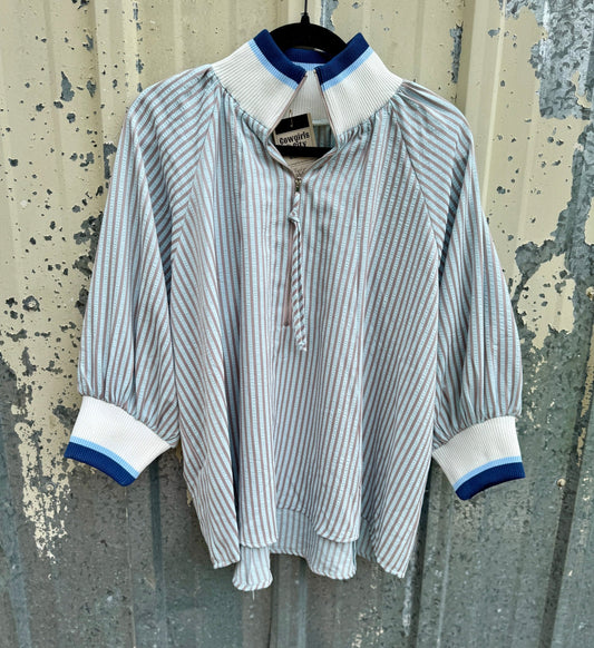 {Blue} 1/4 Zip Stripe Top - Cowgirls & City Chics