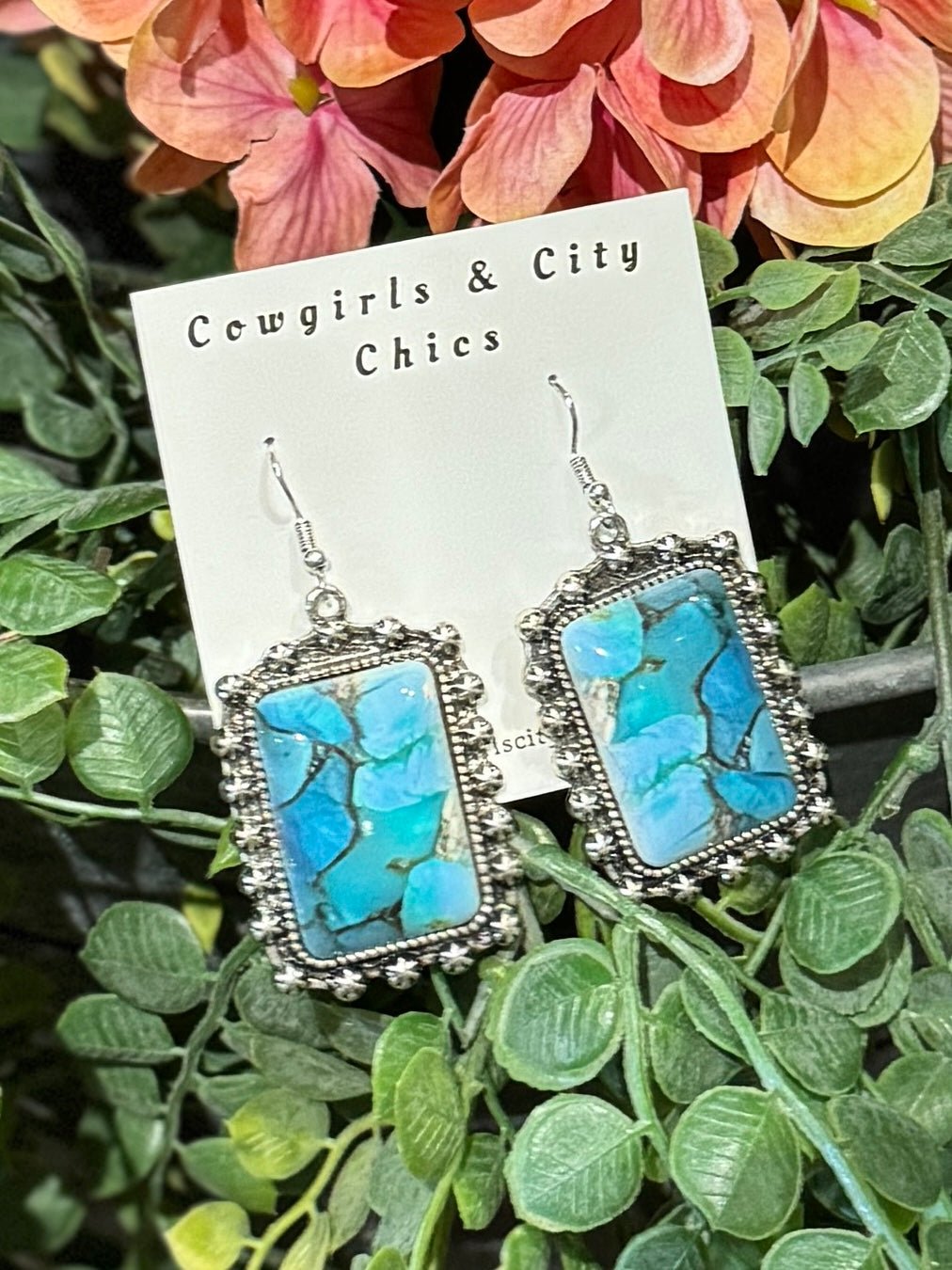 Blue Dahlia Square Earrings - Cowgirls & City Chics