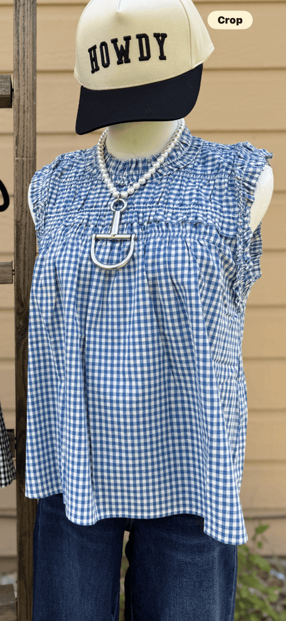 {BLUE} Gingham Ruffle Short Sleeve - Cowgirls & City Chics