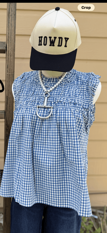 {BLUE} Gingham Ruffle Short Sleeve - Cowgirls & City Chics