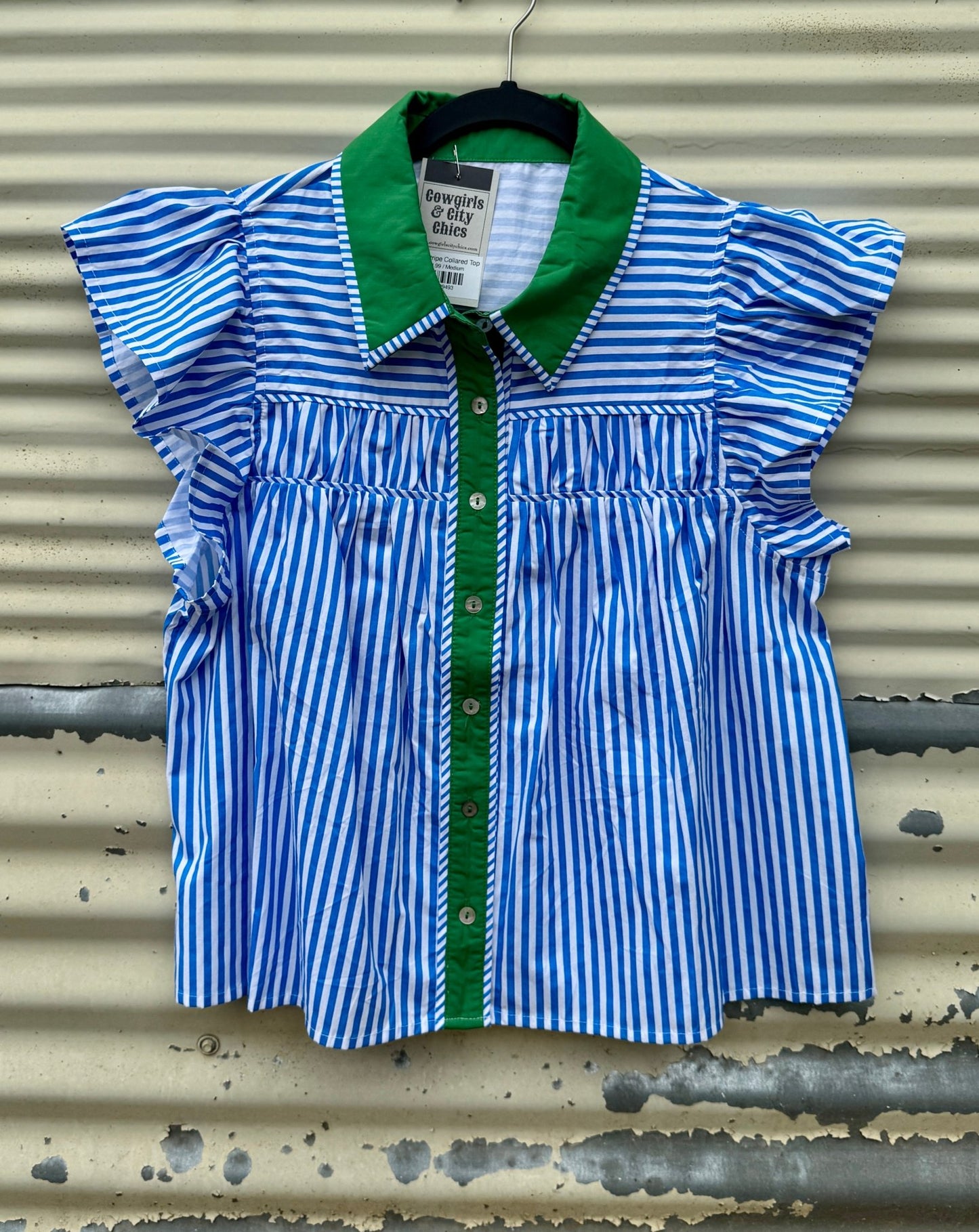 Blue Stripe Collared Top - Cowgirls & City Chics