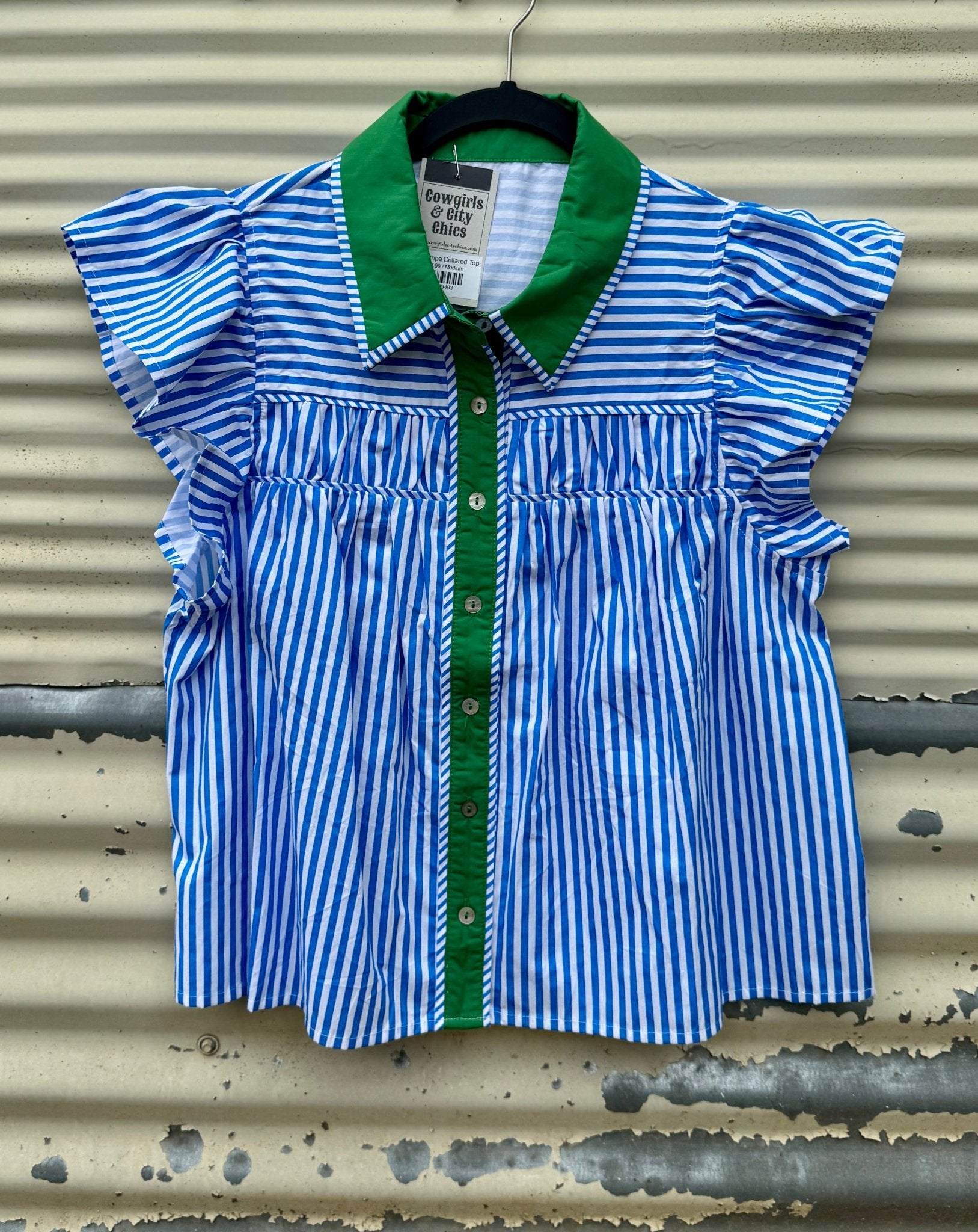 Blue Stripe Collared Top - Cowgirls & City Chics