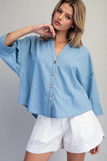 Blue Stripe Down Top - Cowgirls & City Chics