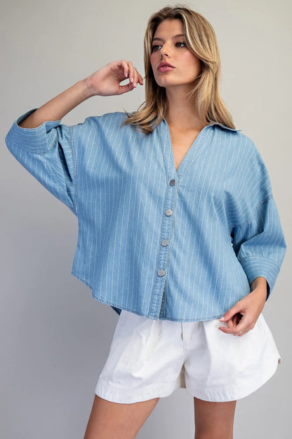 Blue Stripe Down Top - Cowgirls & City Chics