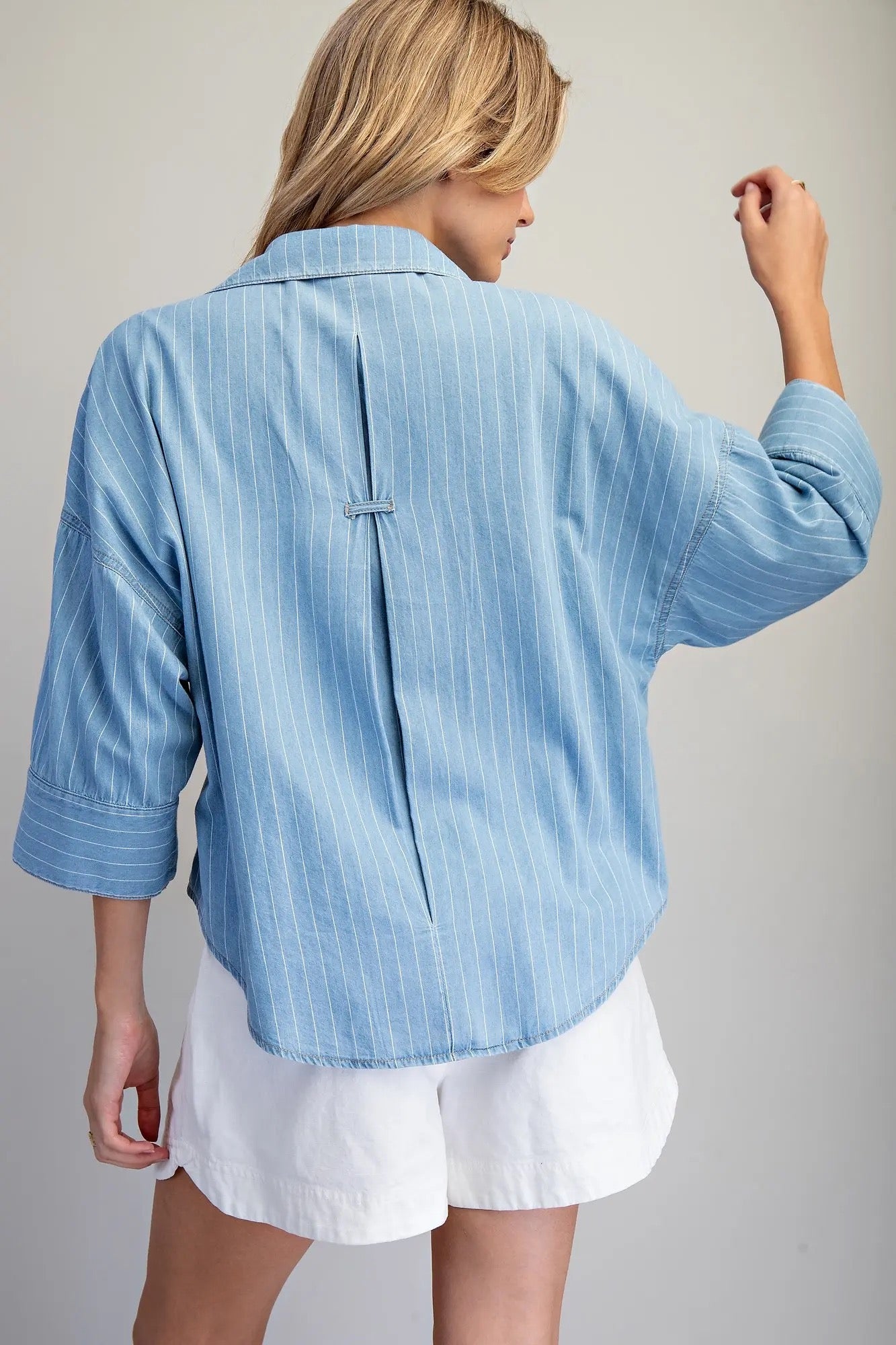 Blue Stripe Down Top - Cowgirls & City Chics