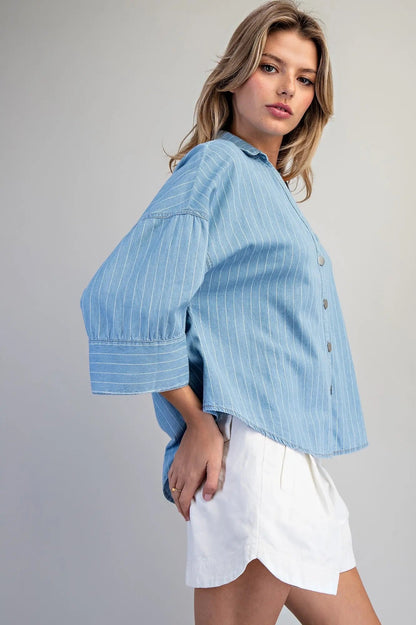 Blue Stripe Down Top - Cowgirls & City Chics
