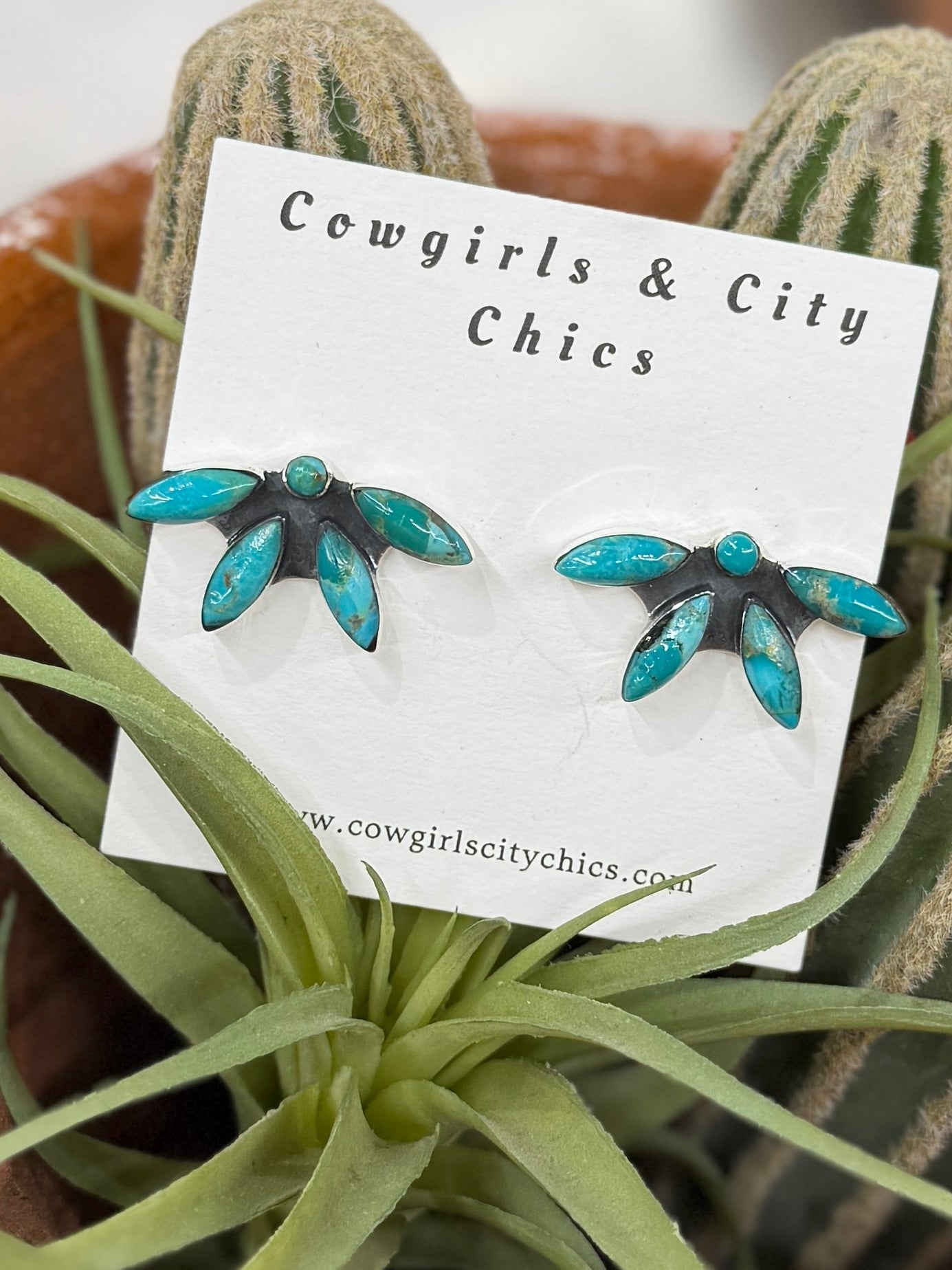 {Boho} Flower Drop Turquoise Studs - Cowgirls & City Chics