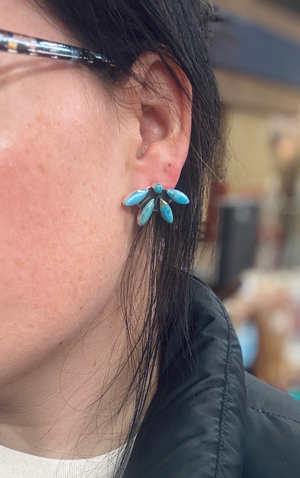 {Boho} Flower Drop Turquoise Studs - Cowgirls & City Chics