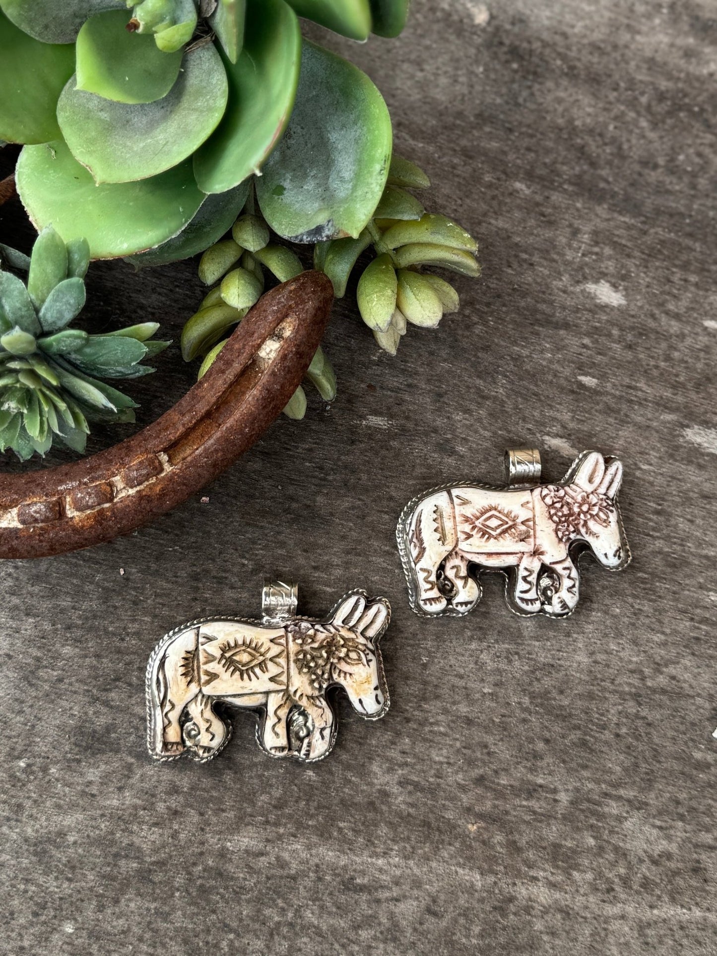 {Bone Carved} Donkey Pendent - Cowgirls & City Chics