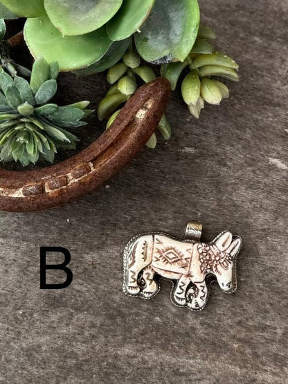 {Bone Carved} Donkey Pendent - Cowgirls & City Chics
