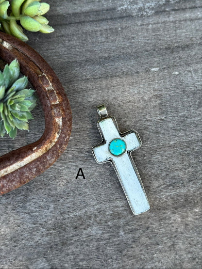 Bone Cross Turquoise Pendent - Cowgirls & City Chics