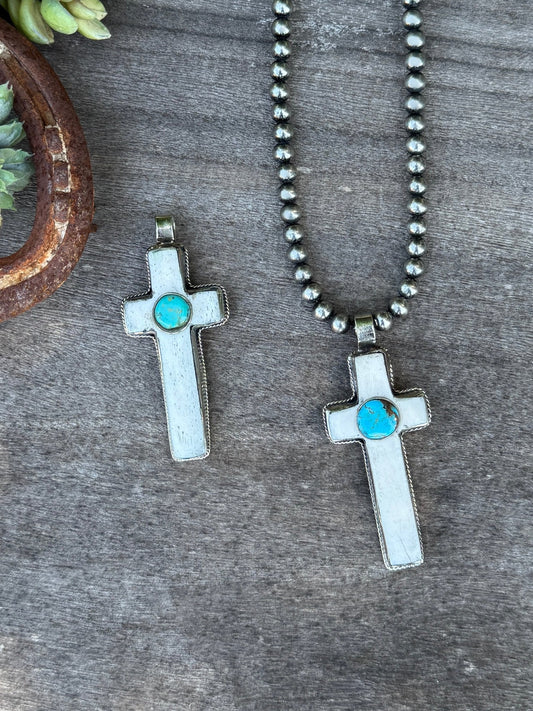 Bone Cross Turquoise Pendent - Cowgirls & City Chics