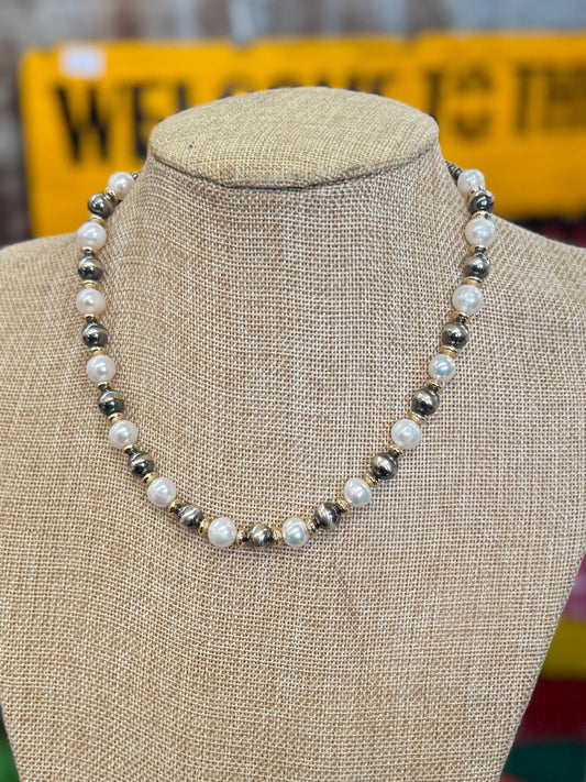 {Boujee} Pearl, Gold Silver Pearl Necklace - Cowgirls & City Chics