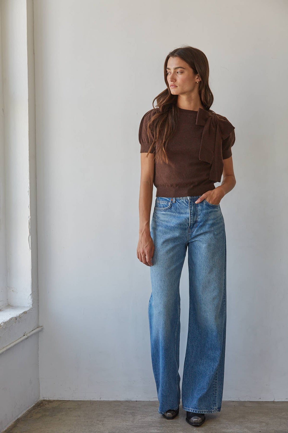 Bow Tie Short Sleeve Sweater Top - Cowgirls & City Chics