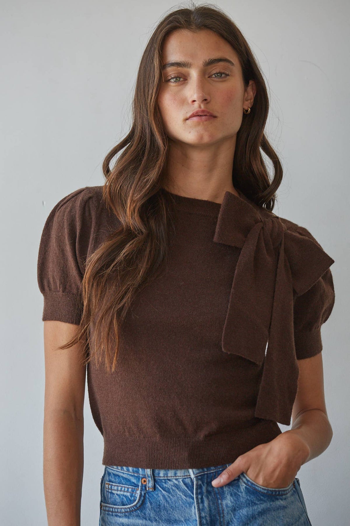 Bow Tie Short Sleeve Sweater Top - Cowgirls & City Chics