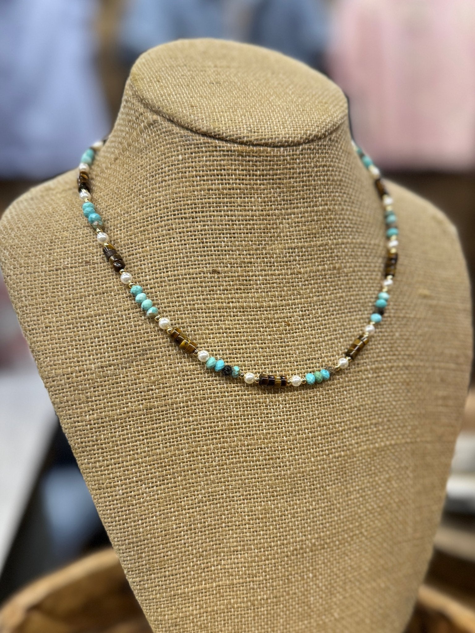 Brown, Turquoise & Pearl Necklace - Cowgirls & City Chics