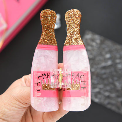 Glitter Pink Champagne Bottle Hair Clip