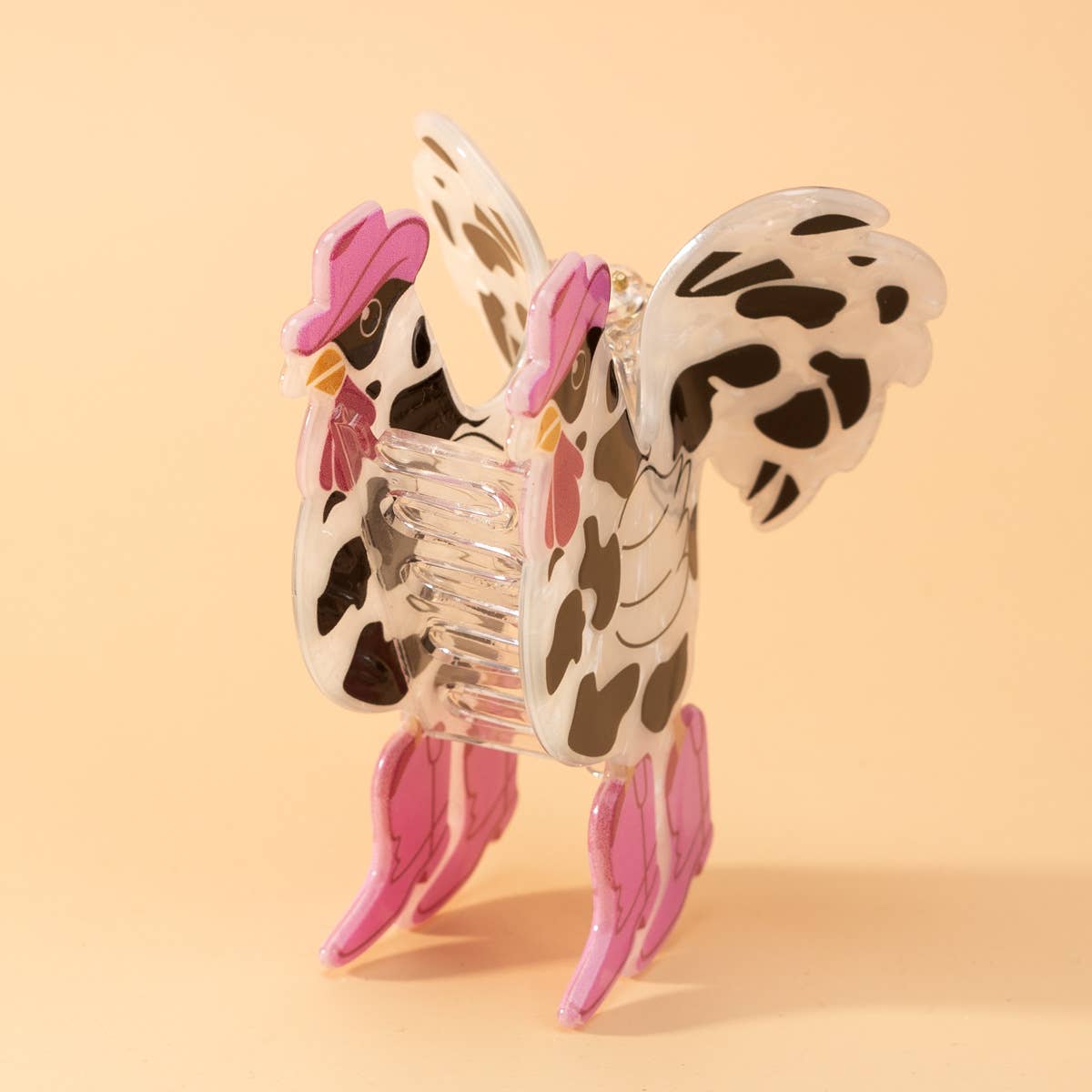 Cow Print Rooster with Western Hat & Boots Hair Claw