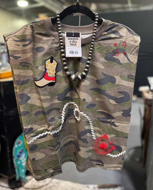 Camo Embroidered Muscle Tank - Cowgirls & City Chics