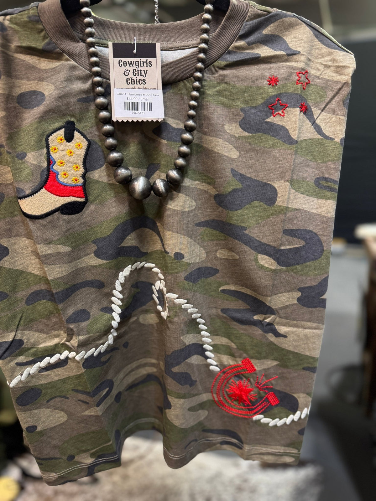 Camo Embroidered Muscle Tank - Cowgirls & City Chics
