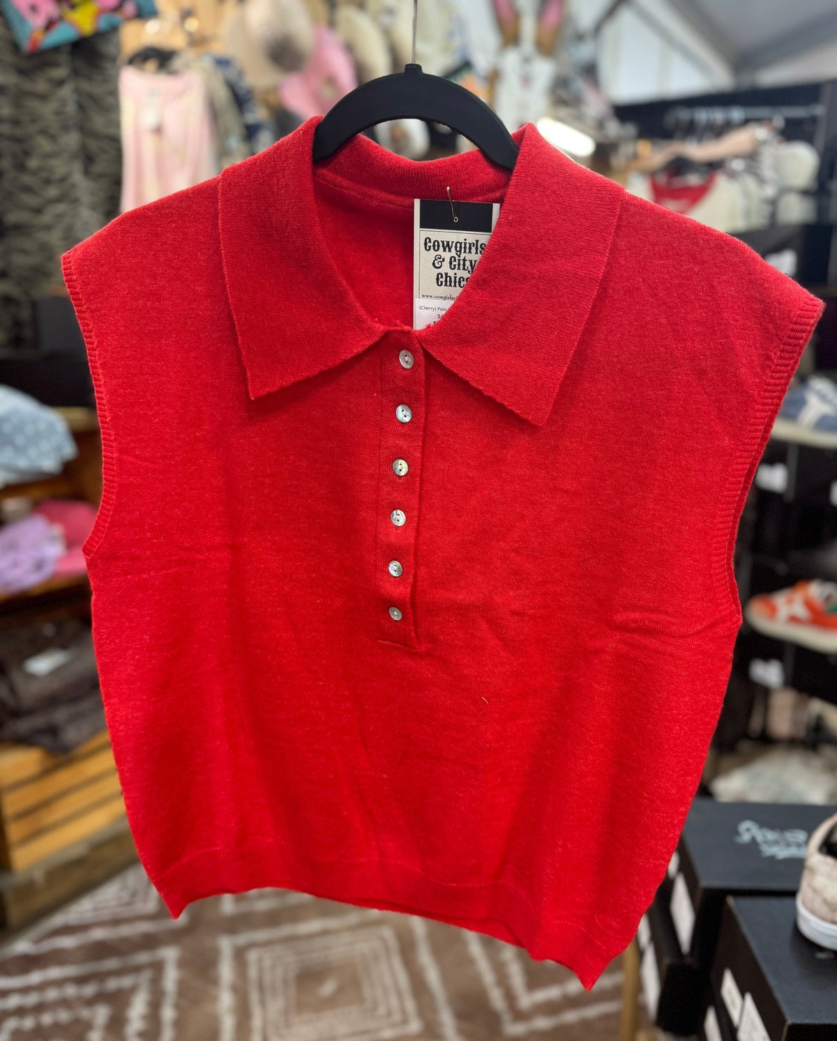 {Cherry} Polo Collar Cap Sleeve Top - Cowgirls & City Chics