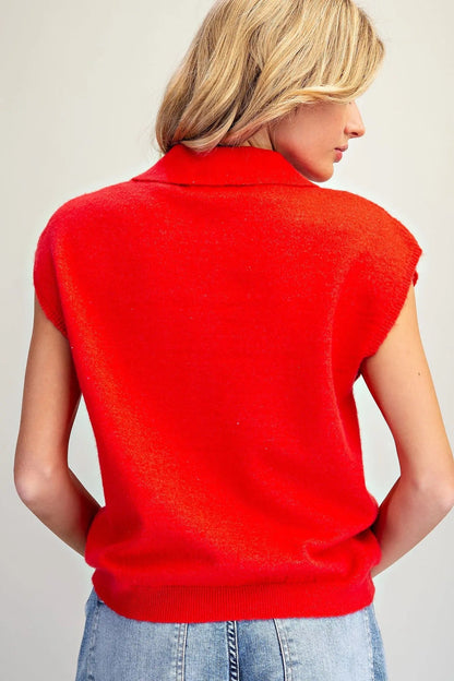 {Cherry} Polo Collar Cap Sleeve Top - Cowgirls & City Chics