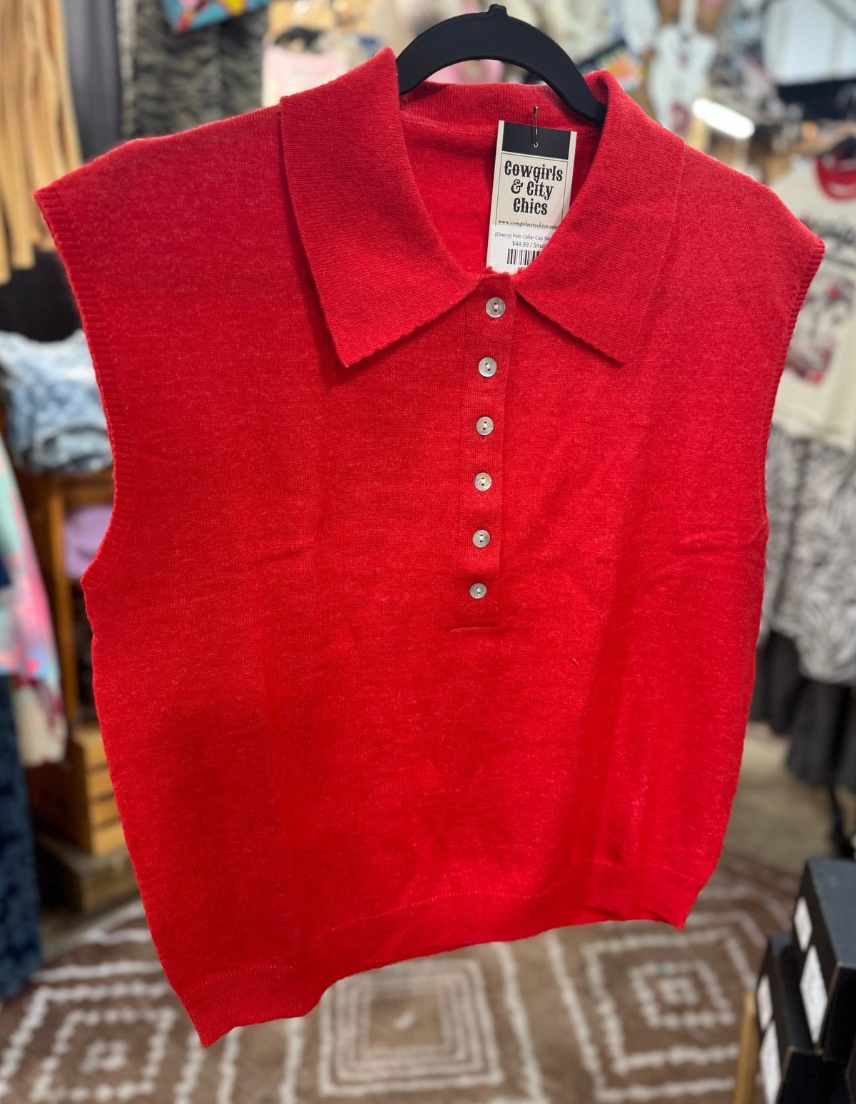 {Cherry} Polo Collar Cap Sleeve Top - Cowgirls & City Chics