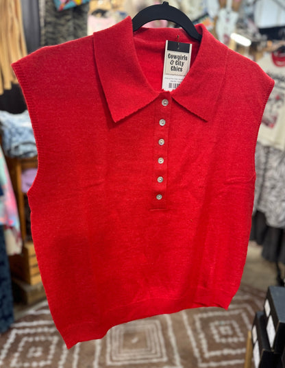 {Cherry} Polo Collar Cap Sleeve Top - Cowgirls & City Chics