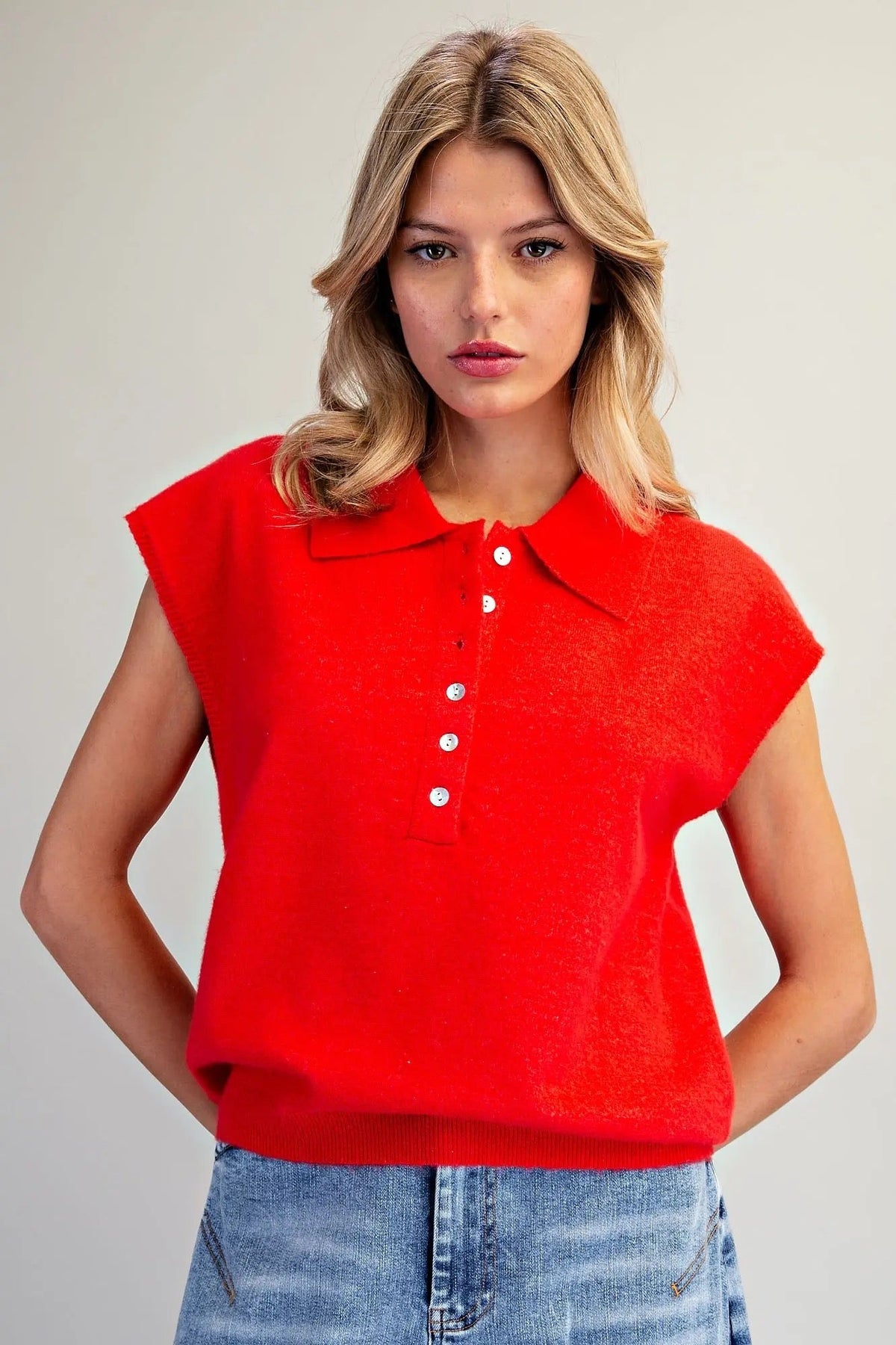 {Cherry} Polo Collar Cap Sleeve Top - Cowgirls & City Chics