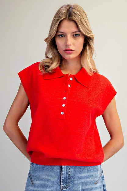 {Cherry} Polo Collar Cap Sleeve Top - Cowgirls & City Chics