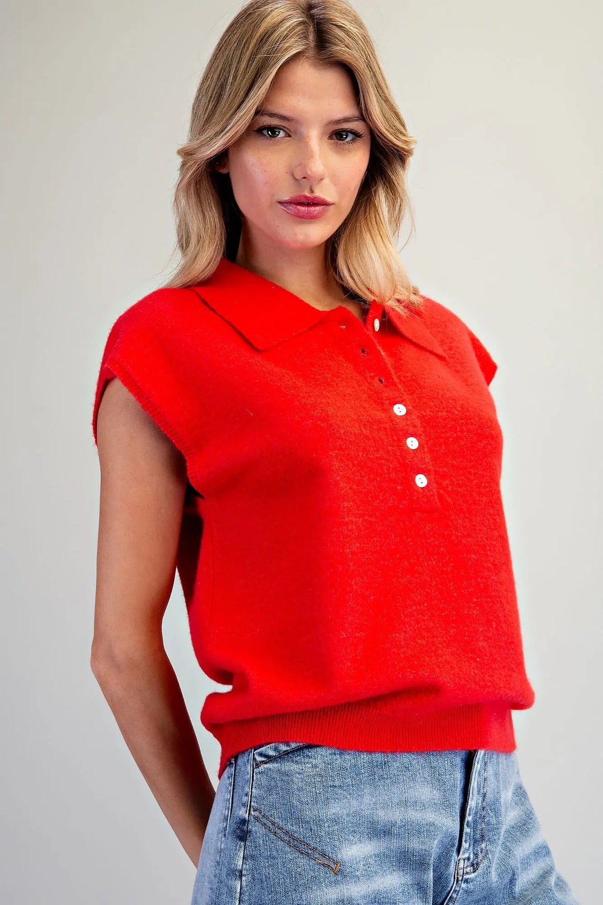 {Cherry} Polo Collar Cap Sleeve Top - Cowgirls & City Chics
