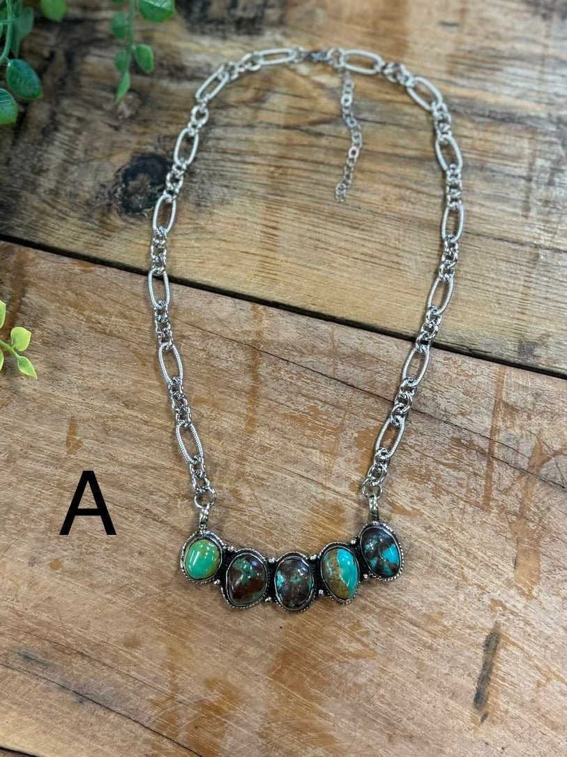 {Cheyenne} Kingman 5 Stone Pendent Necklace - Cowgirls & City Chics