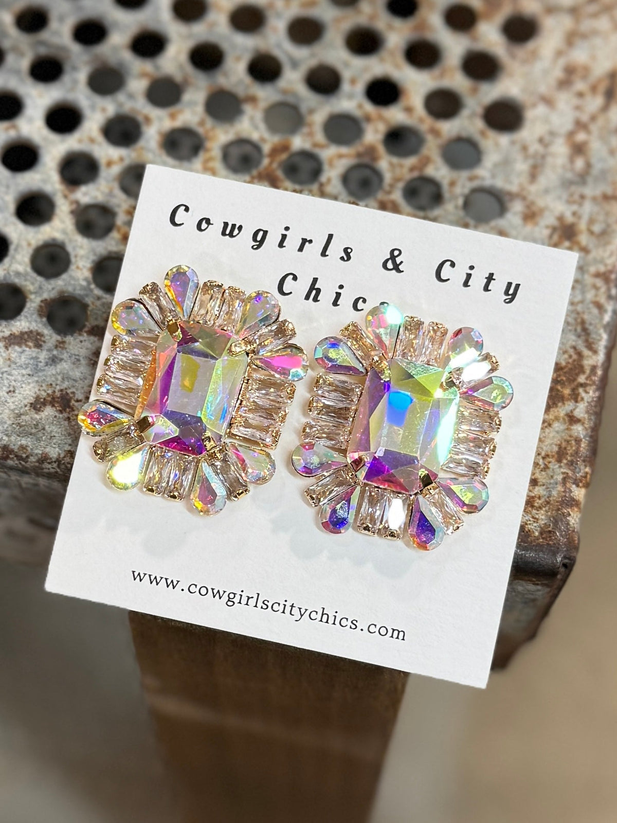 Chunky Crystal Square Earrings - Cowgirls & City Chics