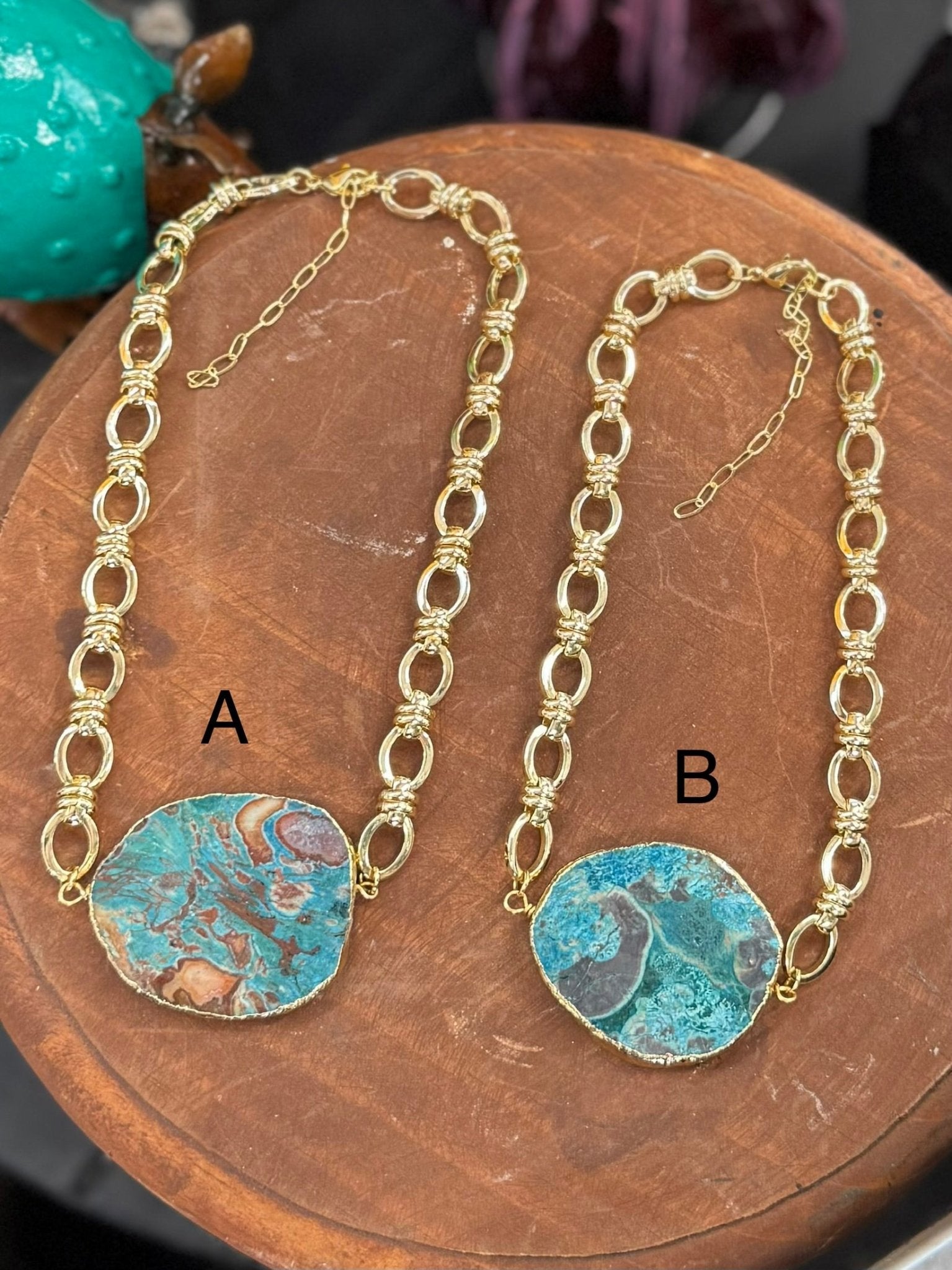 Chunky Turquoise & Gold Slab Necklace - Cowgirls & City Chics