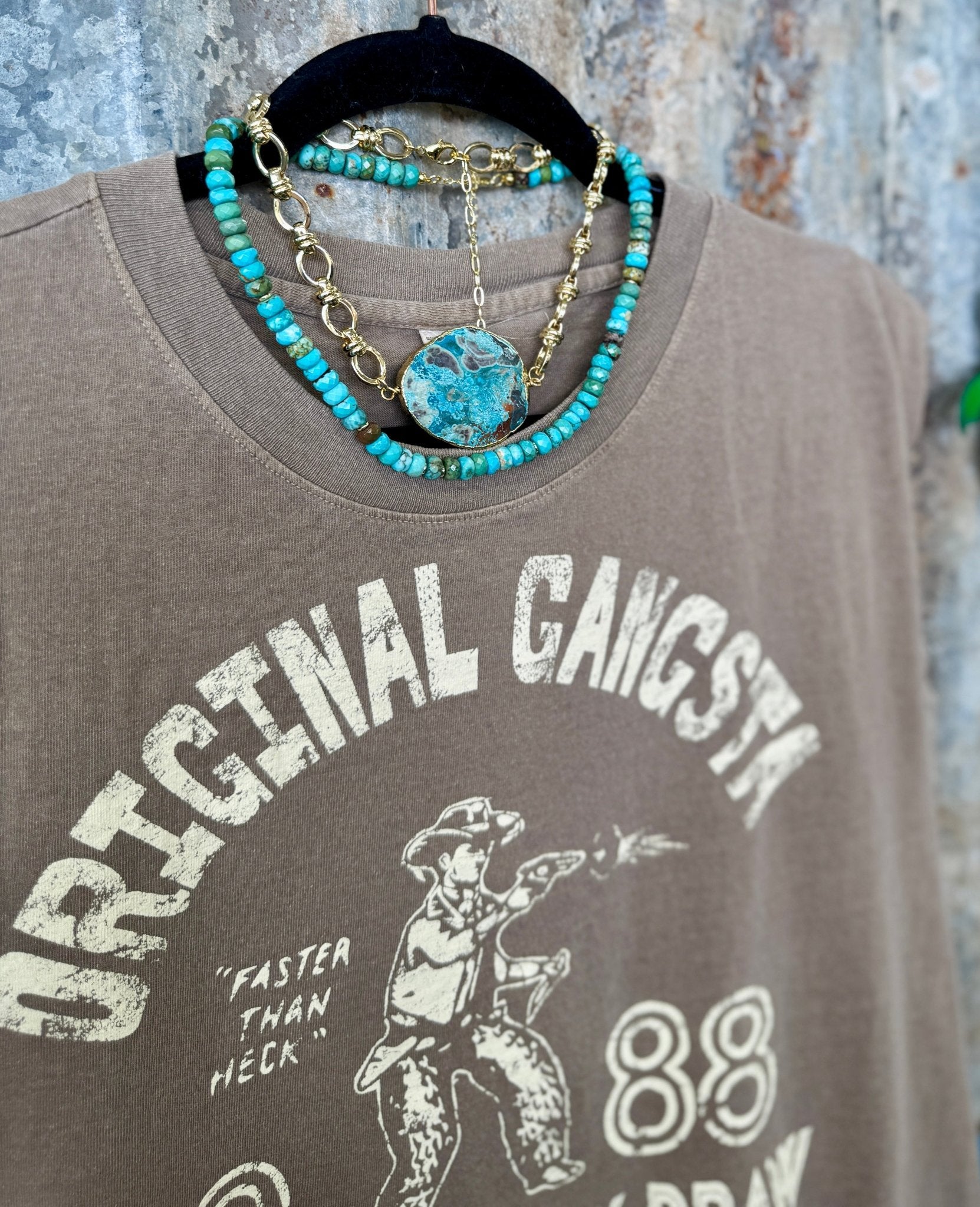 Chunky Turquoise & Gold Slab Necklace - Cowgirls & City Chics