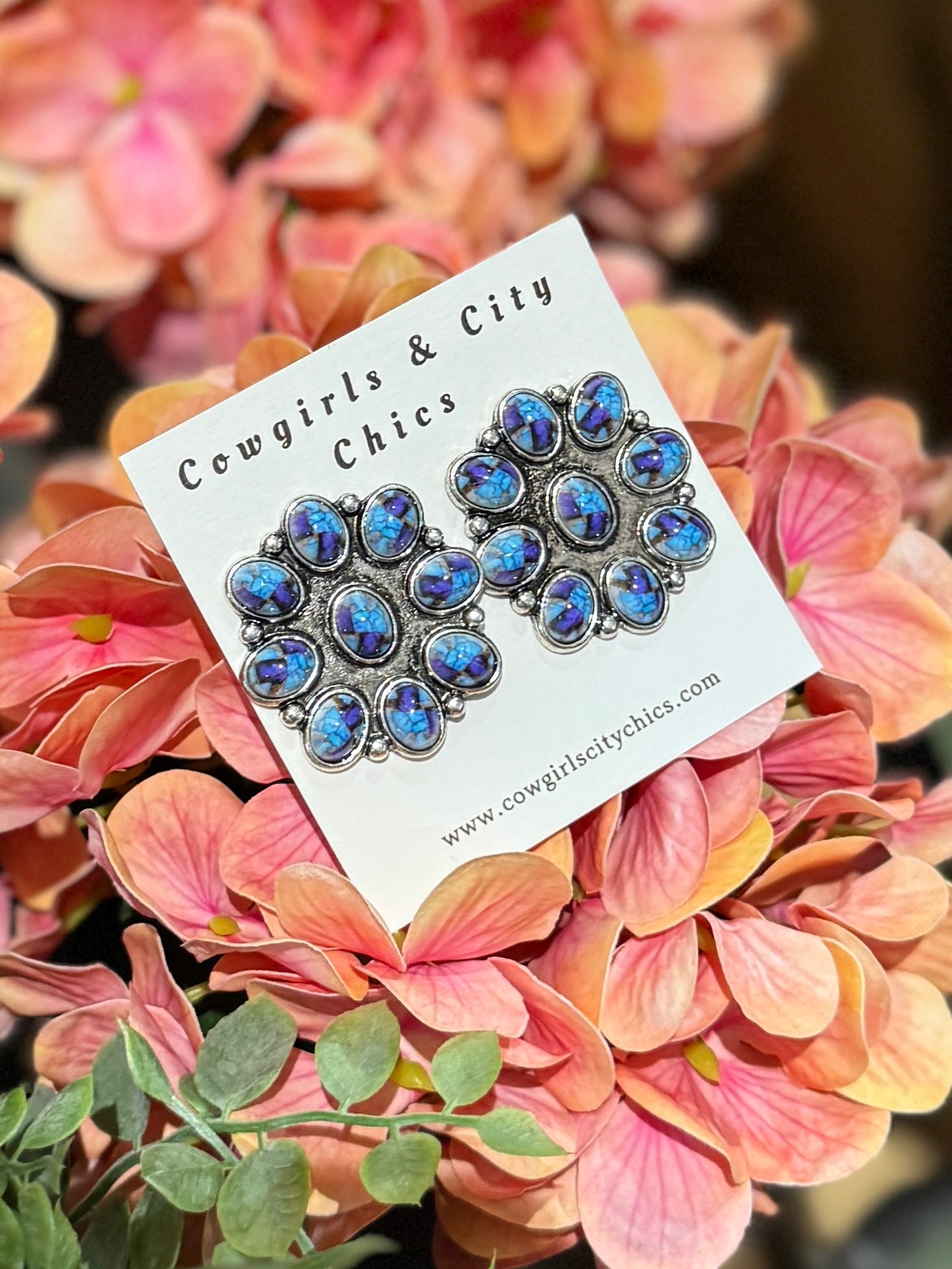 Cluster Blue Dahlia Earrings - Cowgirls & City Chics