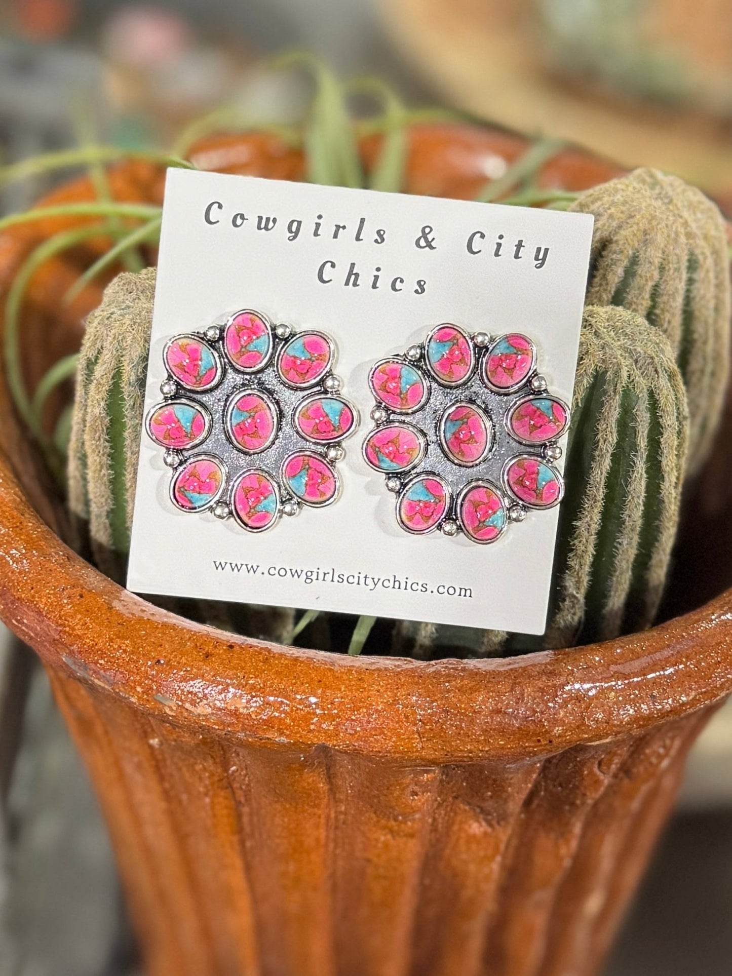 Cluster Pink Dahlia Earrings - Cowgirls & City Chics