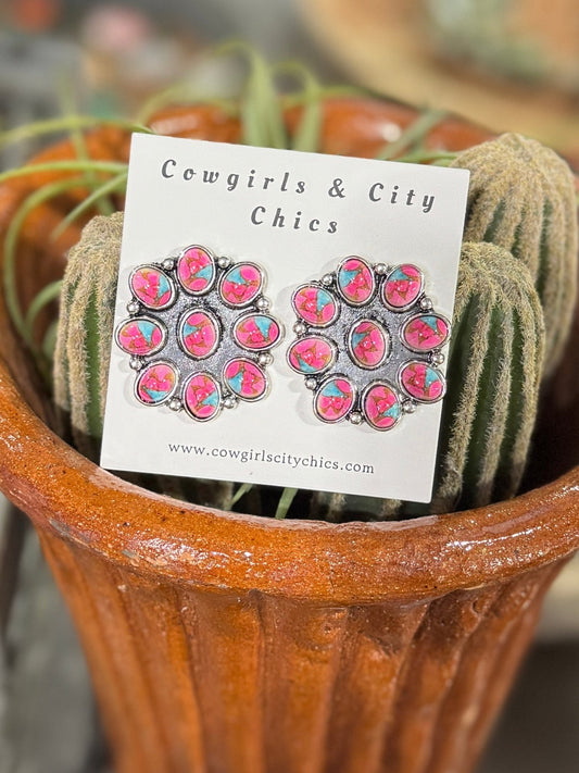 Cluster Pink Dahlia Earrings - Cowgirls & City Chics