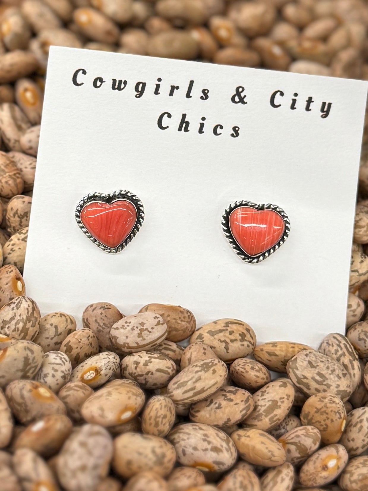 Coral Heart Earrings - Cowgirls & City Chics