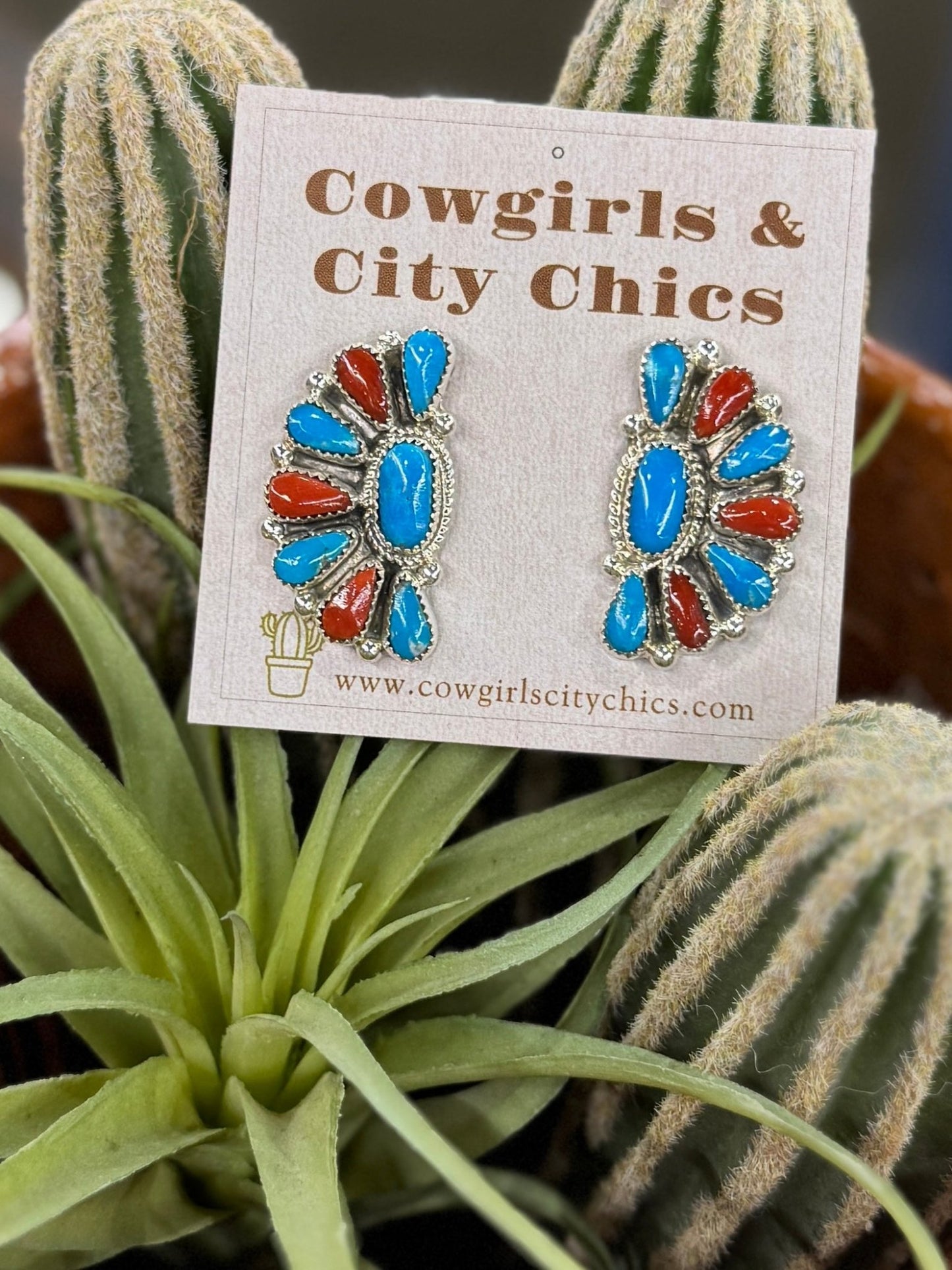 Coral & Kingman Side Cluster Earring - Cowgirls & City Chics
